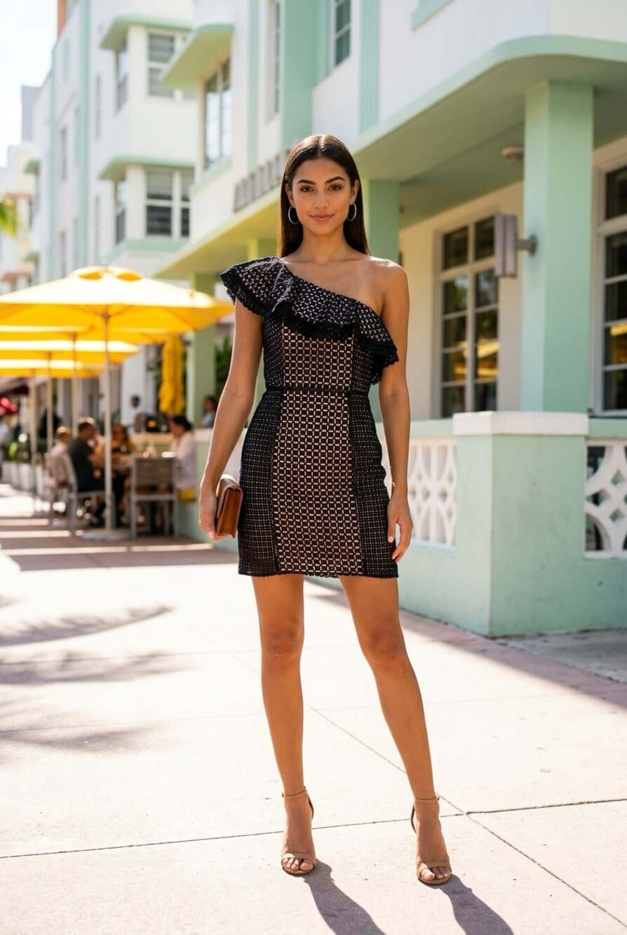 J.Crew Collection One-Shoulder Eyelet Ruffle Dress Black Size 4